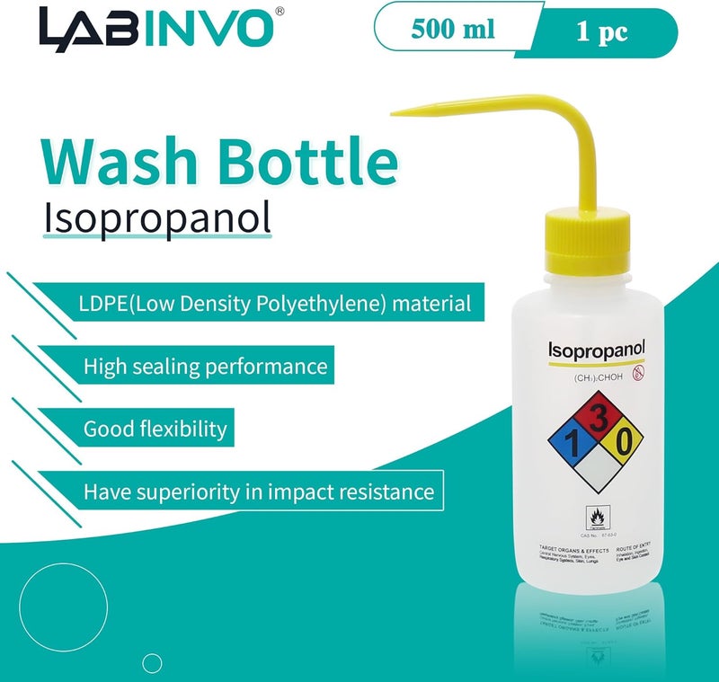 LINVO Isopropanol Wash Bottle, 1 PC of Vol.500ml (17oz), Narrow Mouth, Self-Venting Safety Wash Bottles, LDPE Material, IN-WBI501 - Image 3